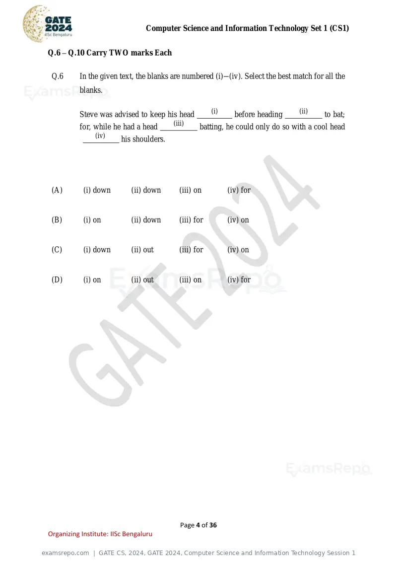 GATE CS 2024 question paper, GATE 2024, Computer Science and Information Technology Session 1, page 4 of 36