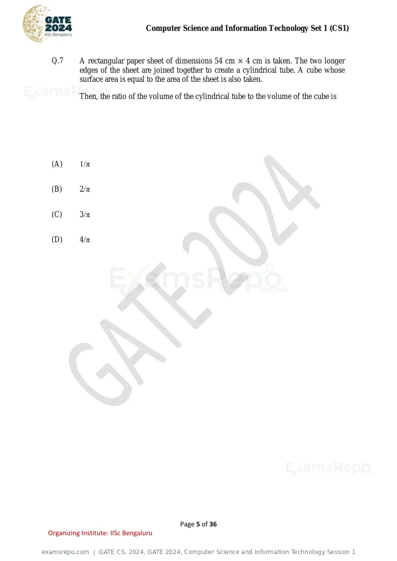 GATE CS 2024 question paper, GATE 2024, Computer Science and Information Technology Session 1, page 5 of 36