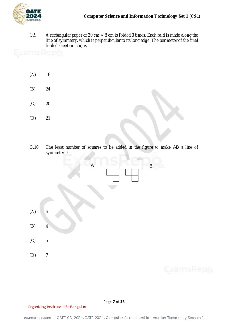 GATE CS 2024 question paper, GATE 2024, Computer Science and Information Technology Session 1, page 7 of 36