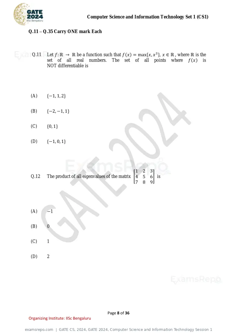 GATE CS 2024 question paper, GATE 2024, Computer Science and Information Technology Session 1, page 8 of 36