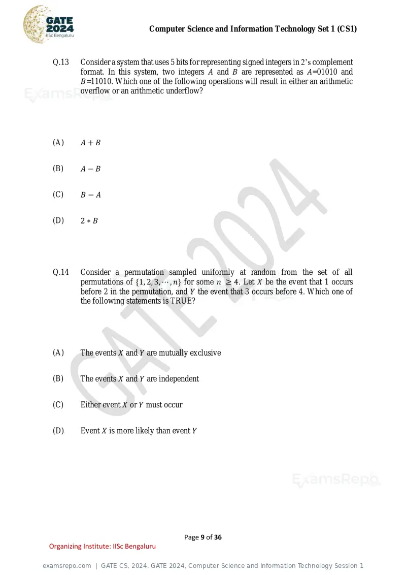 GATE CS 2024 question paper, GATE 2024, Computer Science and Information Technology Session 1, page 9 of 36