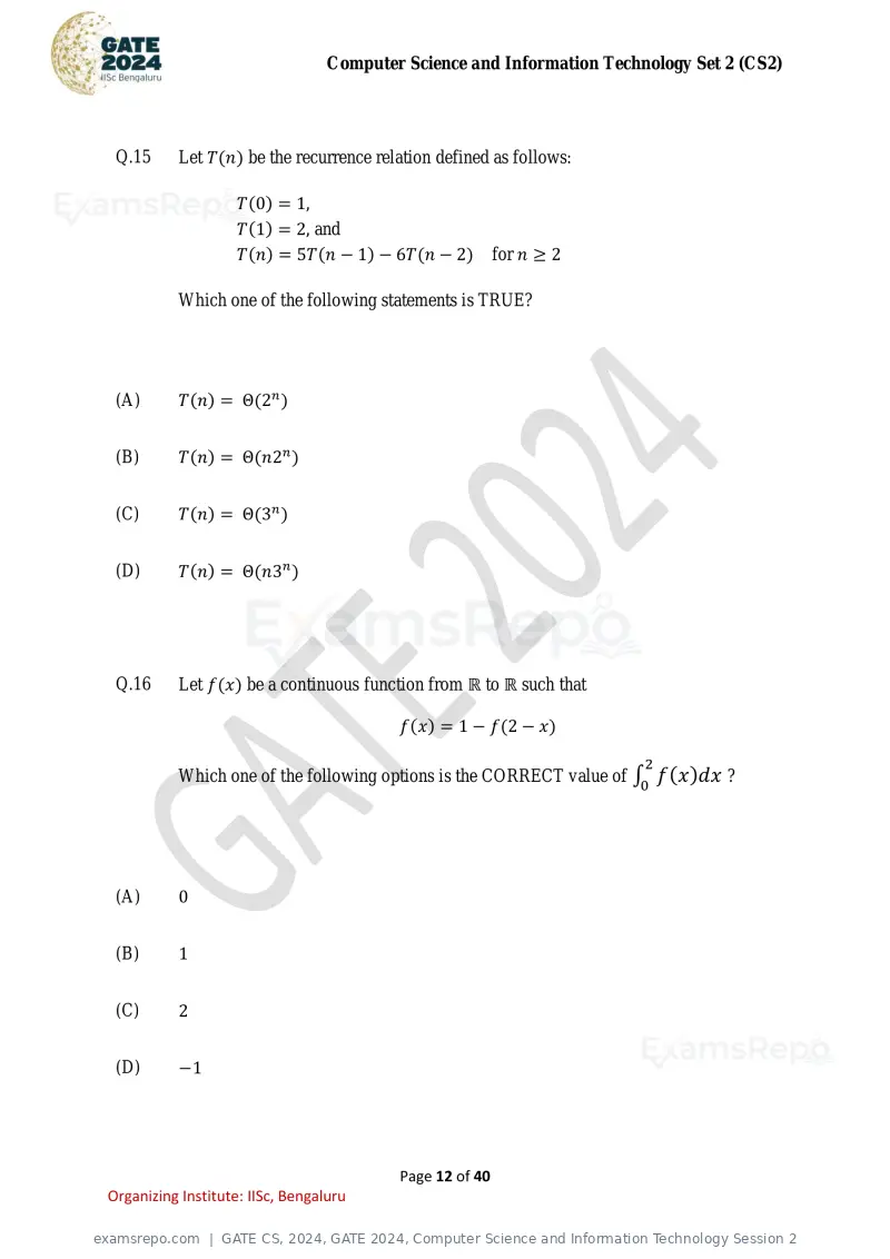 GATE CS 2024 question paper, GATE 2024, Computer Science and Information Technology Session 2, page 12 of 40