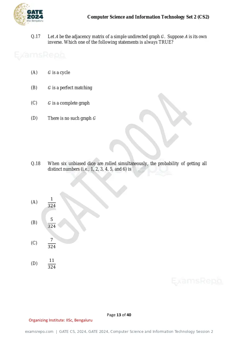 GATE CS 2024 question paper, GATE 2024, Computer Science and Information Technology Session 2, page 13 of 40