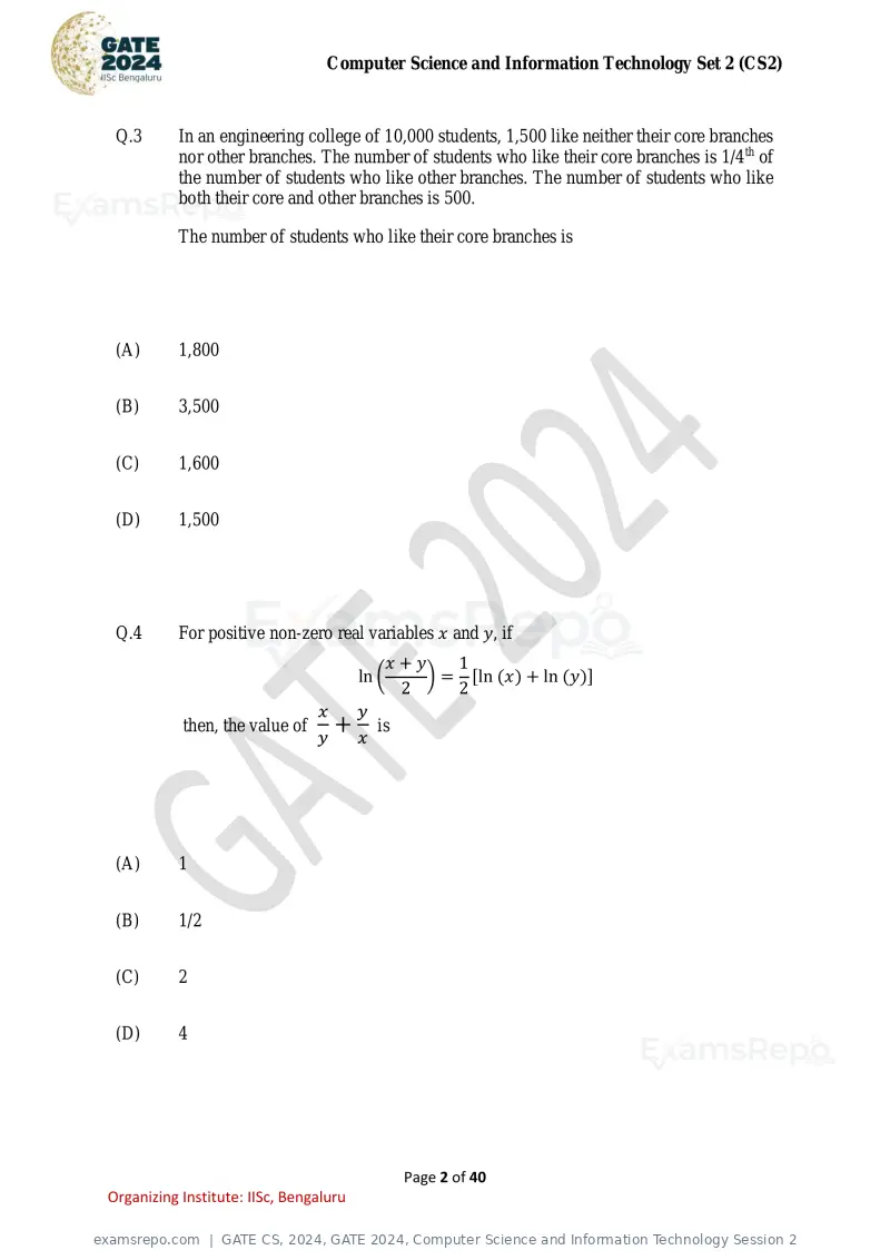 GATE CS 2024 question paper, GATE 2024, Computer Science and Information Technology Session 2, page 2 of 40