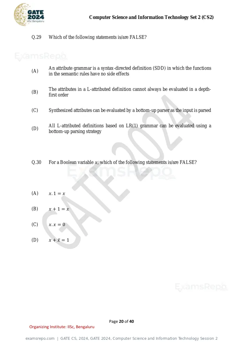 GATE CS 2024 question paper, GATE 2024, Computer Science and Information Technology Session 2, page 20 of 40