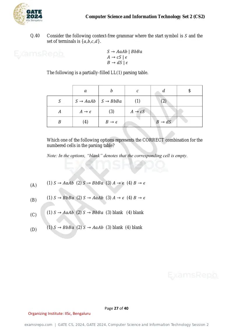 GATE CS 2024 question paper, GATE 2024, Computer Science and Information Technology Session 2, page 27 of 40