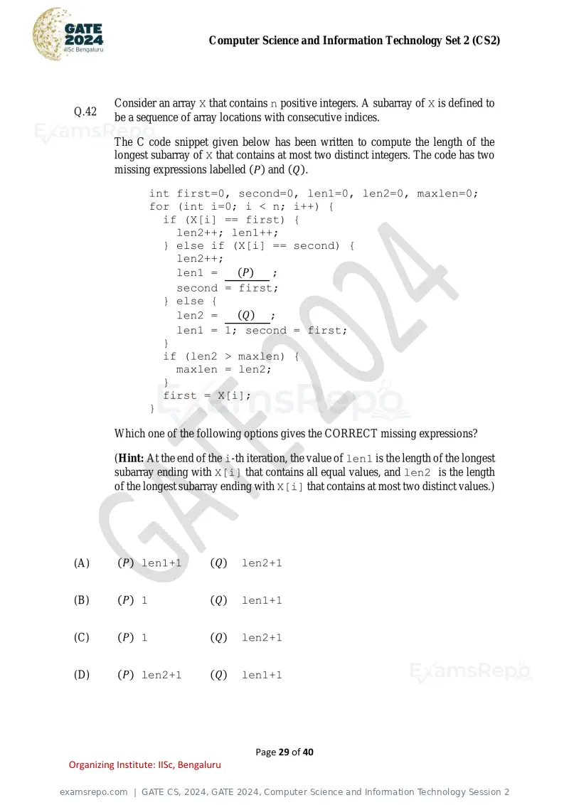 GATE CS 2024 question paper, GATE 2024, Computer Science and Information Technology Session 2, page 29 of 40