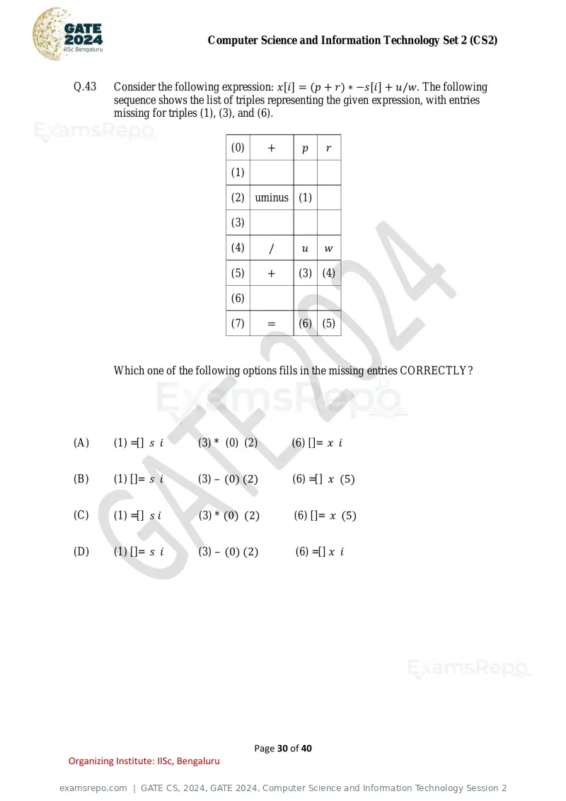 GATE CS 2024 question paper, GATE 2024, Computer Science and Information Technology Session 2, page 30 of 40