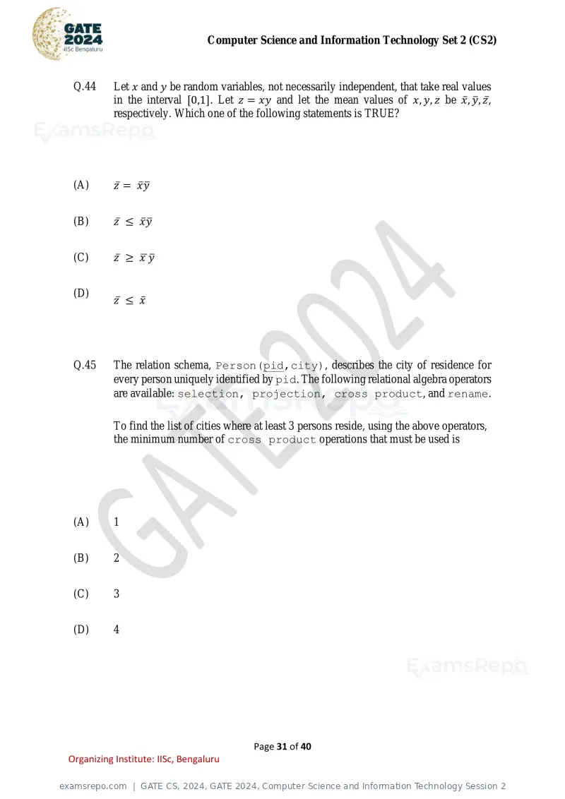 GATE CS 2024 question paper, GATE 2024, Computer Science and Information Technology Session 2, page 31 of 40