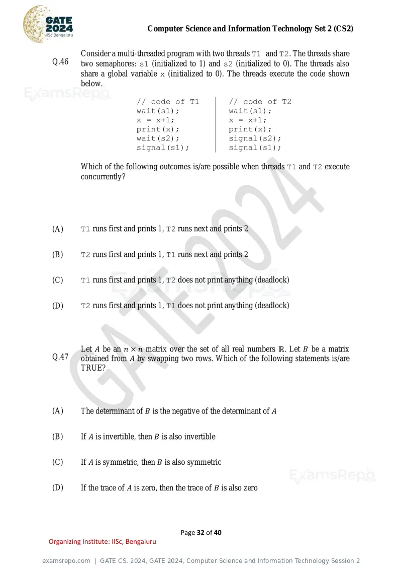 GATE CS 2024 question paper, GATE 2024, Computer Science and Information Technology Session 2, page 32 of 40