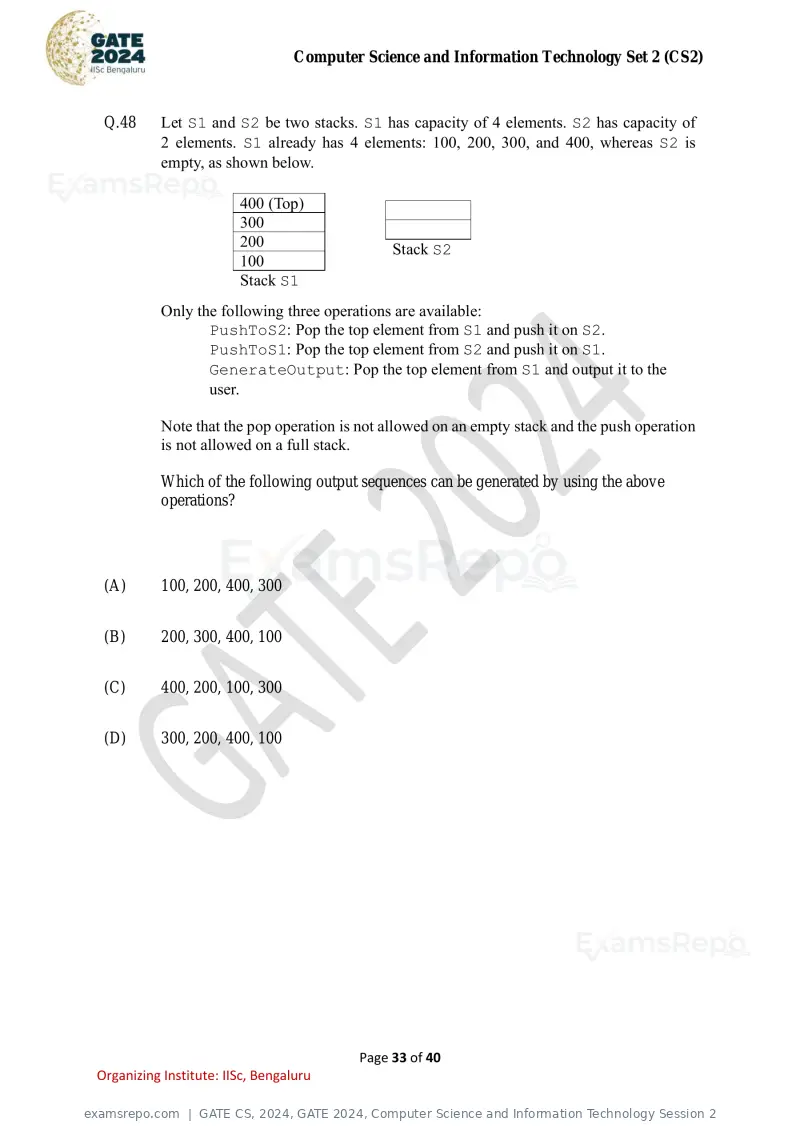 GATE CS 2024 question paper, GATE 2024, Computer Science and Information Technology Session 2, page 33 of 40