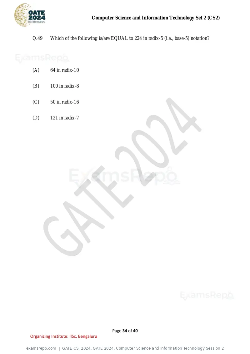GATE CS 2024 question paper, GATE 2024, Computer Science and Information Technology Session 2, page 34 of 40