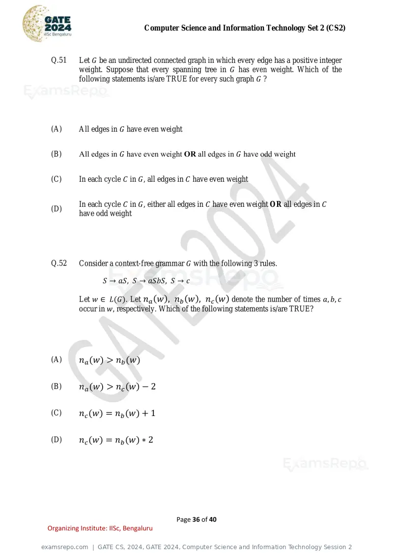 GATE CS 2024 question paper, GATE 2024, Computer Science and Information Technology Session 2, page 36 of 40