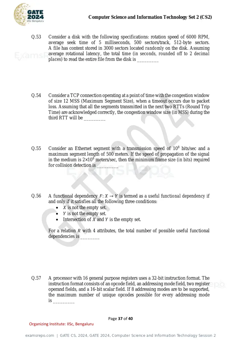 GATE CS 2024 question paper, GATE 2024, Computer Science and Information Technology Session 2, page 37 of 40