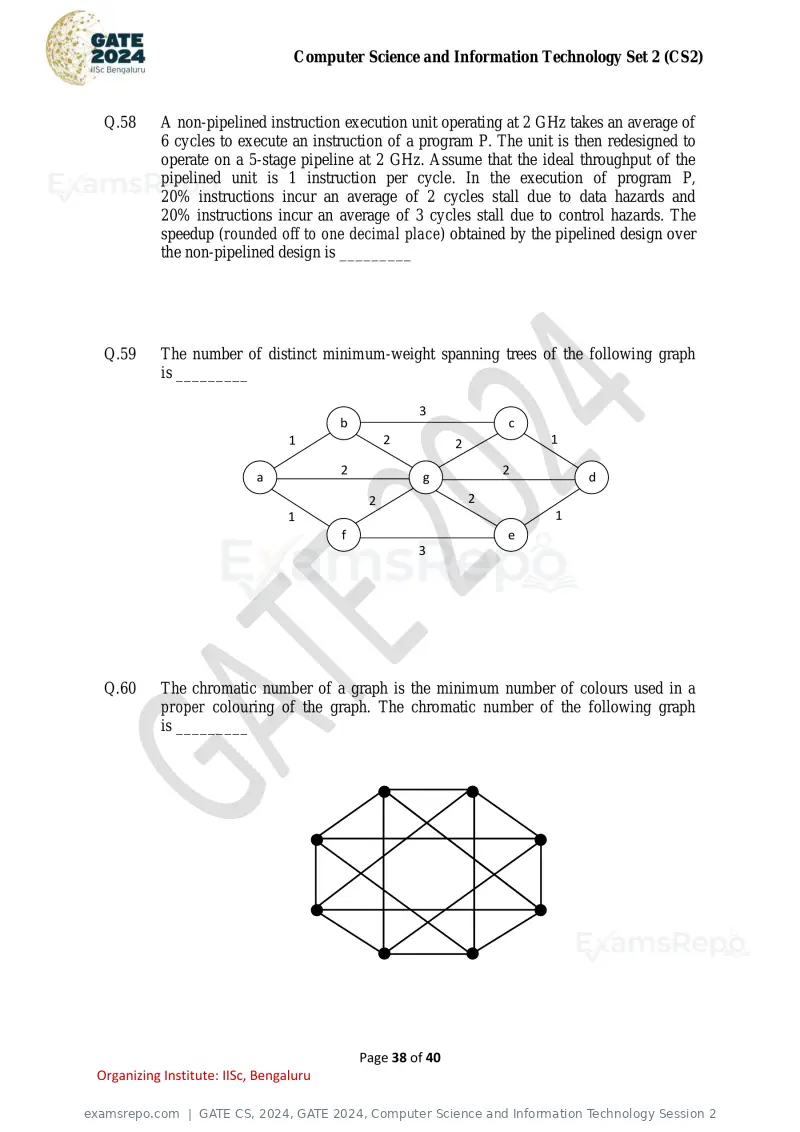 GATE CS 2024 question paper, GATE 2024, Computer Science and Information Technology Session 2, page 38 of 40
