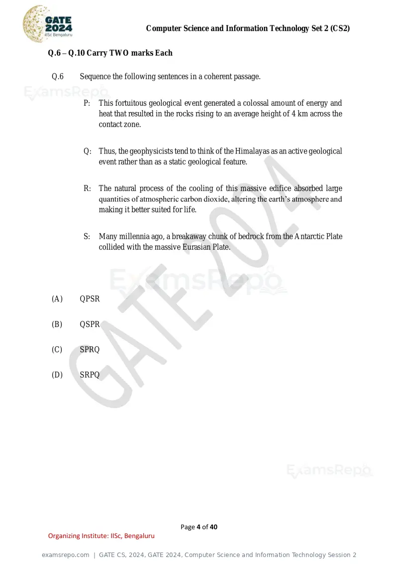 GATE CS 2024 question paper, GATE 2024, Computer Science and Information Technology Session 2, page 4 of 40
