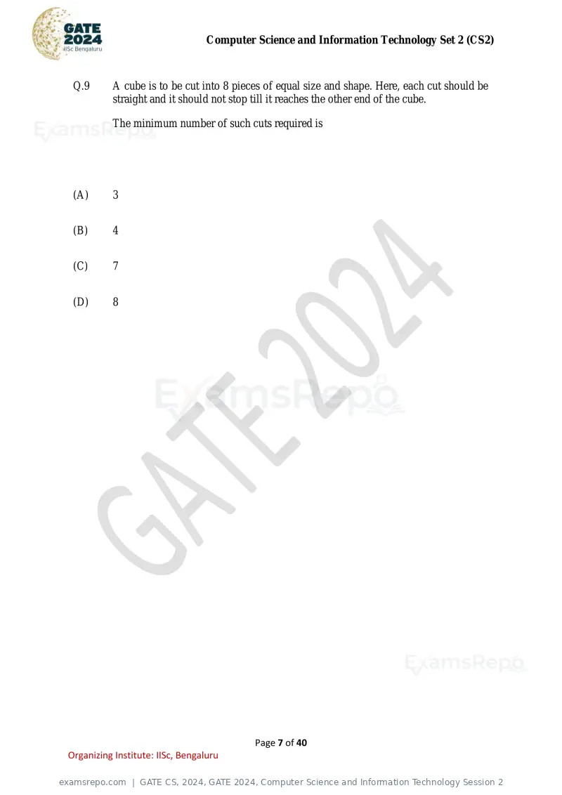 GATE CS 2024 question paper, GATE 2024, Computer Science and Information Technology Session 2, page 7 of 40