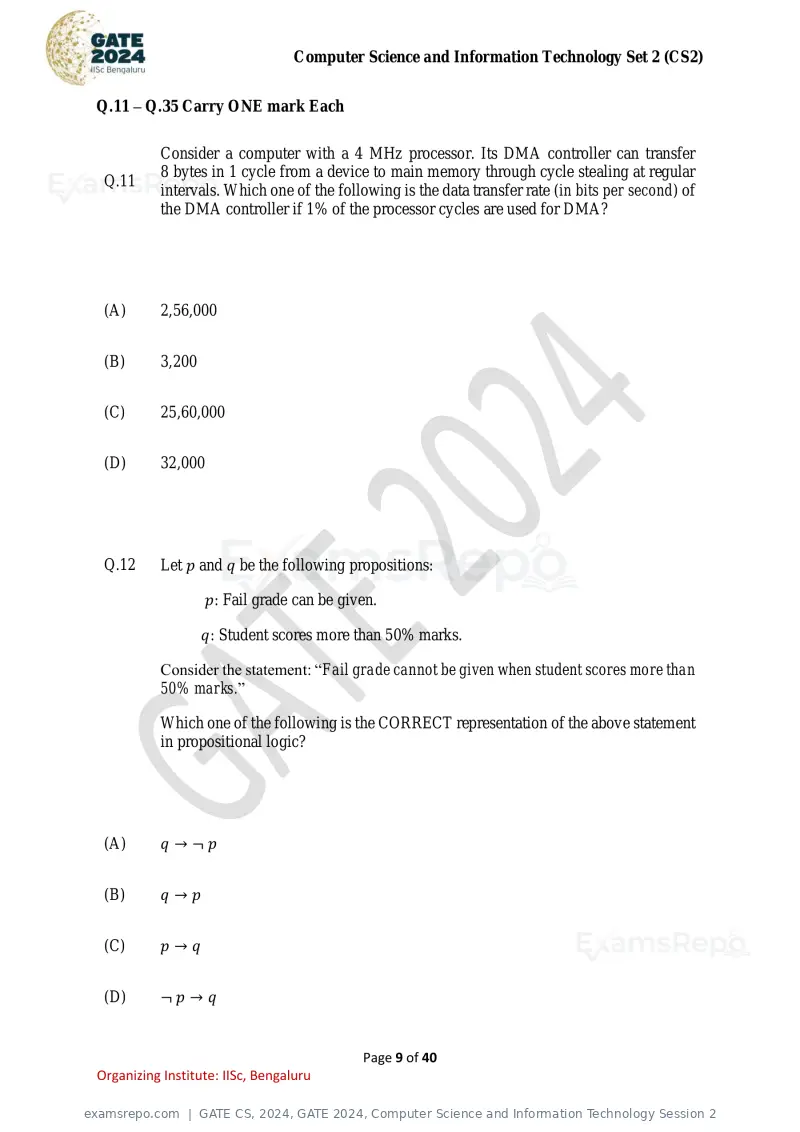 GATE CS 2024 question paper, GATE 2024, Computer Science and Information Technology Session 2, page 9 of 40