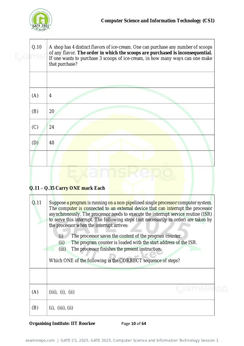 GATE CS 2025 question paper, GATE 2025, Computer Science and Information Technology Session 1, page 10 of 64
