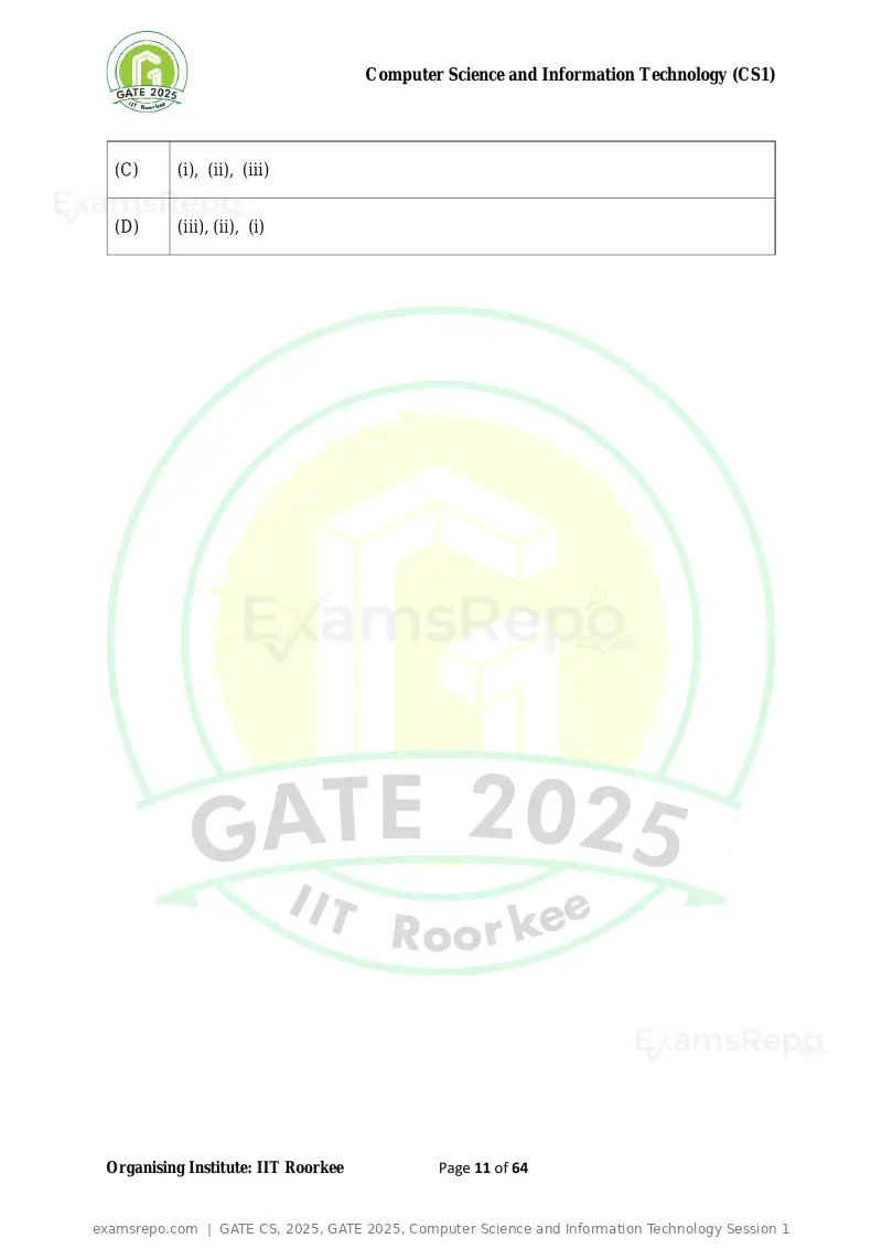GATE CS 2025 question paper, GATE 2025, Computer Science and Information Technology Session 1, page 11 of 64