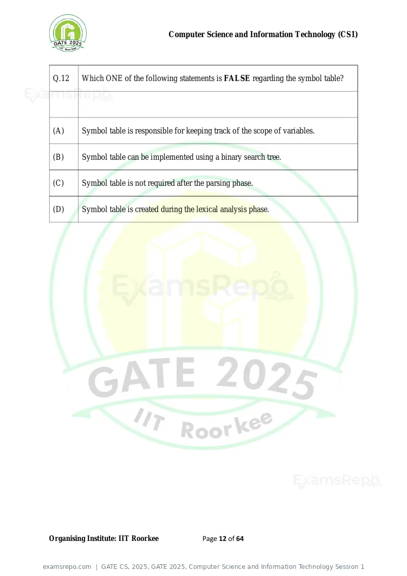 GATE CS 2025 question paper, GATE 2025, Computer Science and Information Technology Session 1, page 12 of 64