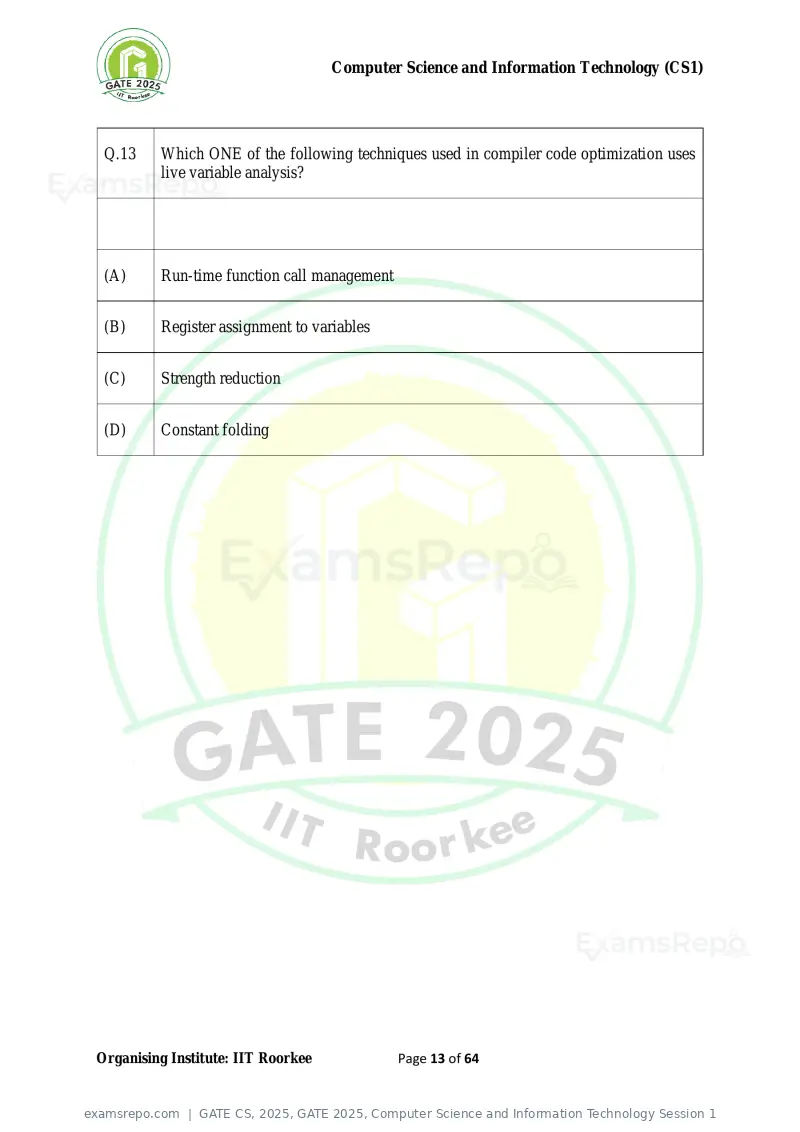 GATE CS 2025 question paper, GATE 2025, Computer Science and Information Technology Session 1, page 13 of 64