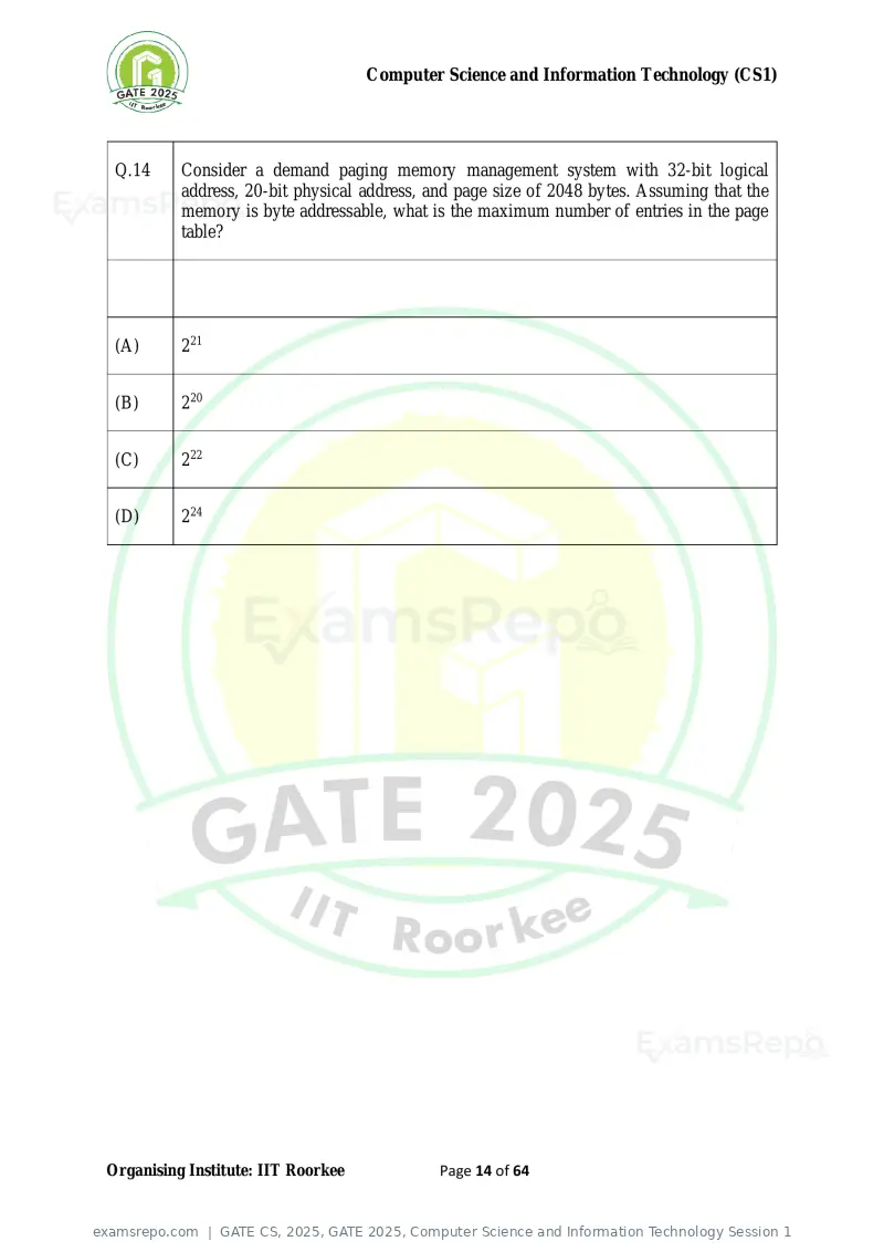 GATE CS 2025 question paper, GATE 2025, Computer Science and Information Technology Session 1, page 14 of 64