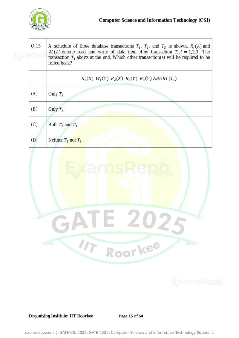 GATE CS 2025 question paper, GATE 2025, Computer Science and Information Technology Session 1, page 15 of 64