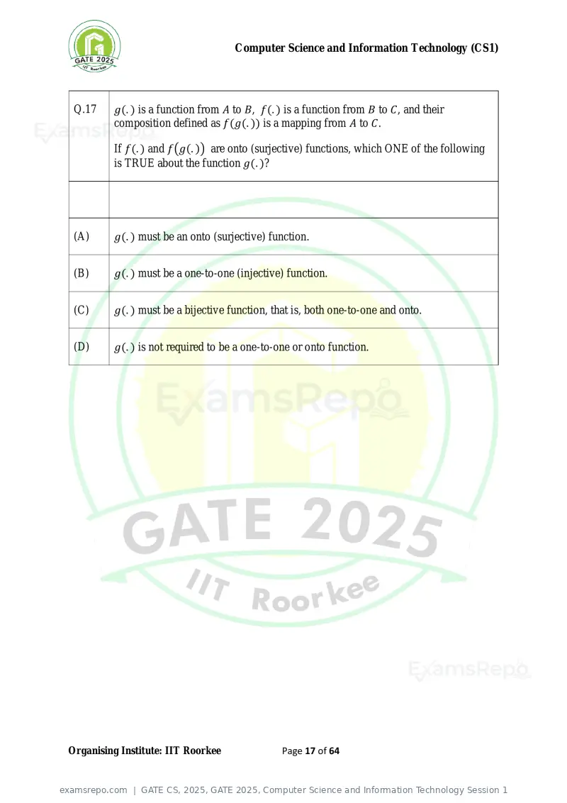 GATE CS 2025 question paper, GATE 2025, Computer Science and Information Technology Session 1, page 17 of 64
