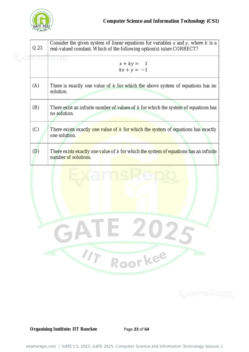 GATE CS 2025 question paper, GATE 2025, Computer Science and Information Technology Session 1, page 23 of 64