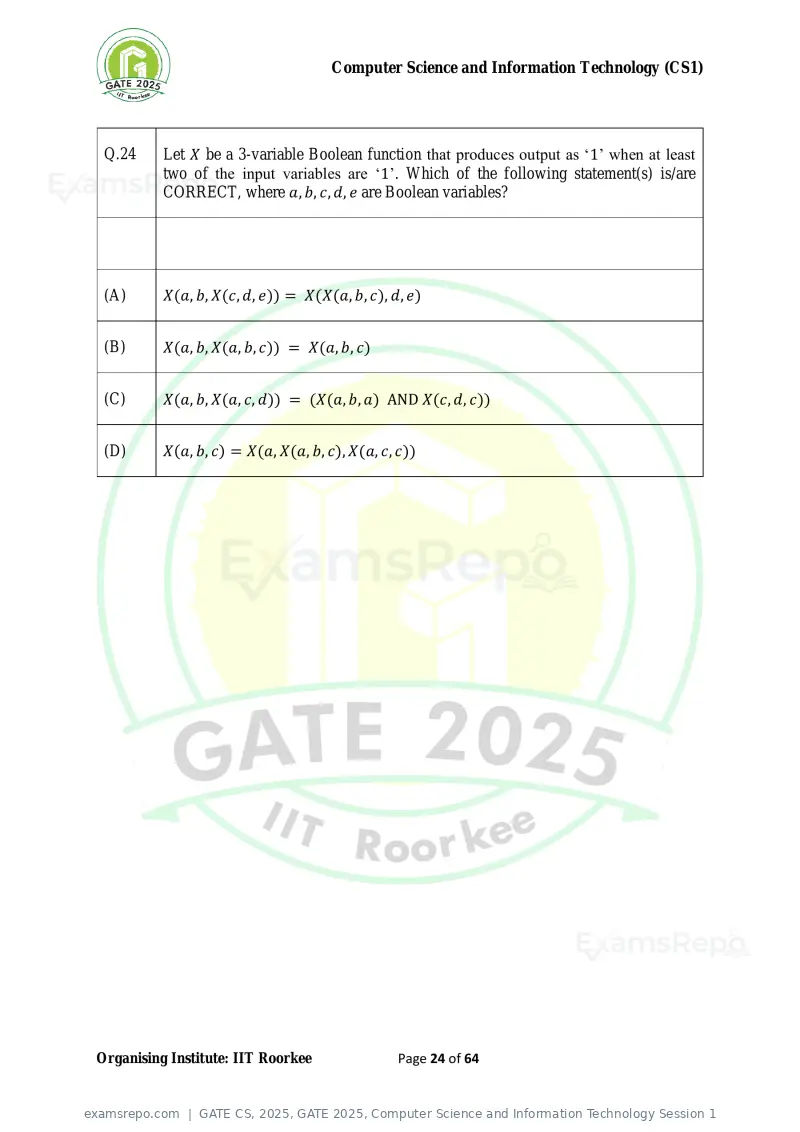 GATE CS 2025 question paper, GATE 2025, Computer Science and Information Technology Session 1, page 24 of 64