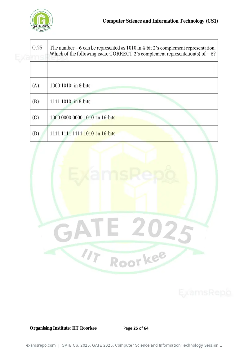 GATE CS 2025 question paper, GATE 2025, Computer Science and Information Technology Session 1, page 25 of 64