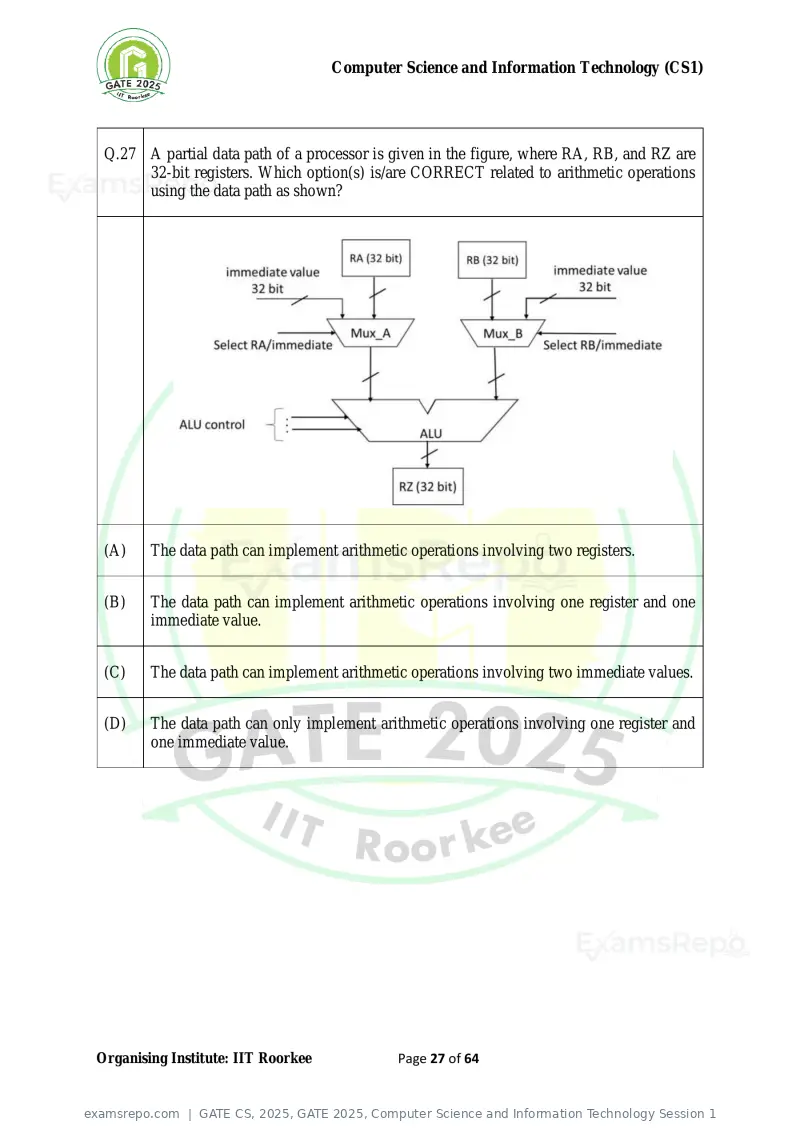 GATE CS 2025 question paper, GATE 2025, Computer Science and Information Technology Session 1, page 27 of 64