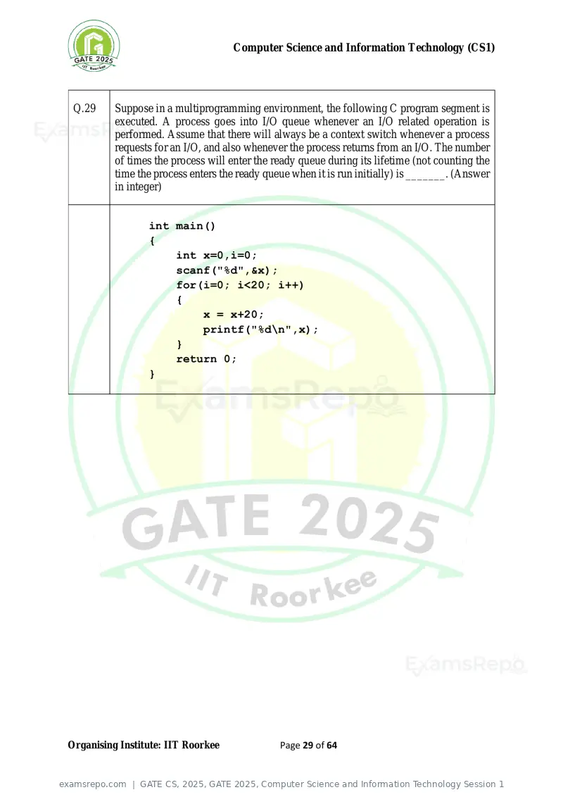 GATE CS 2025 question paper, GATE 2025, Computer Science and Information Technology Session 1, page 29 of 64