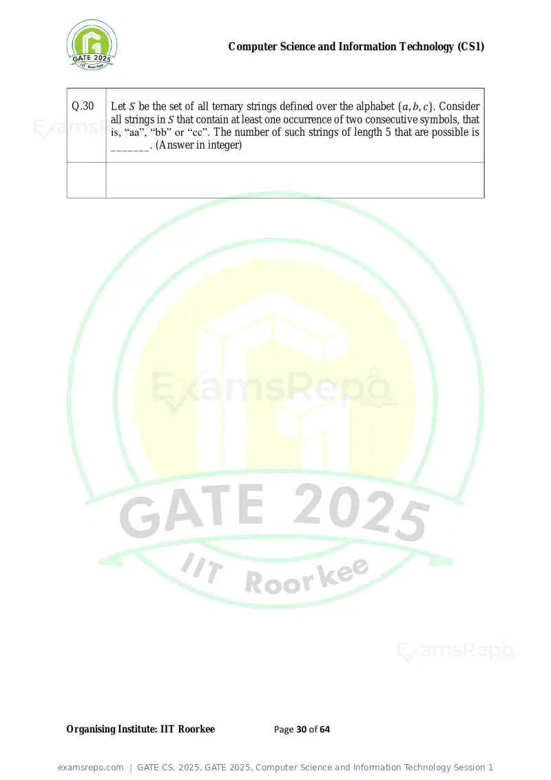 GATE CS 2025 question paper, GATE 2025, Computer Science and Information Technology Session 1, page 30 of 64