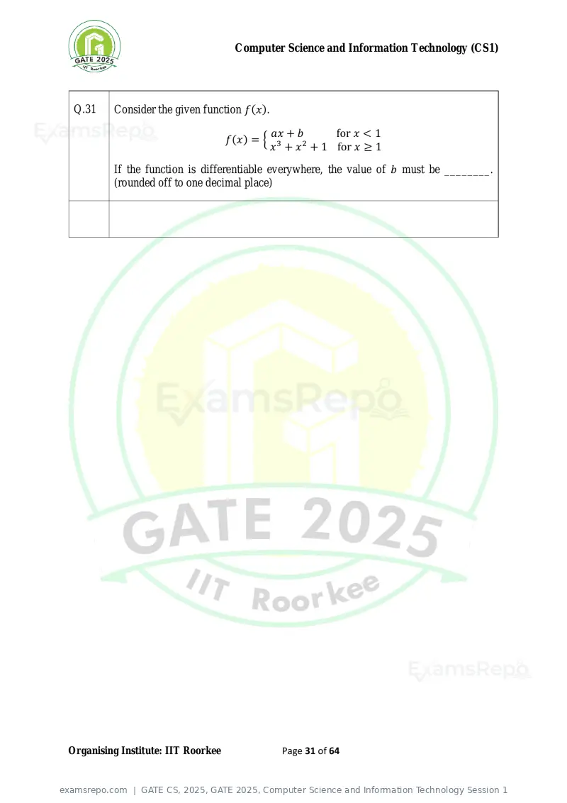 GATE CS 2025 question paper, GATE 2025, Computer Science and Information Technology Session 1, page 31 of 64