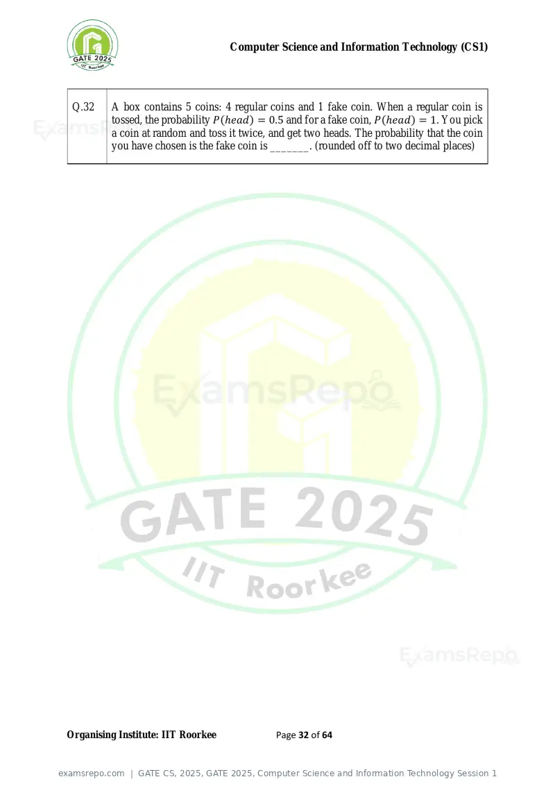 GATE CS 2025 question paper, GATE 2025, Computer Science and Information Technology Session 1, page 32 of 64