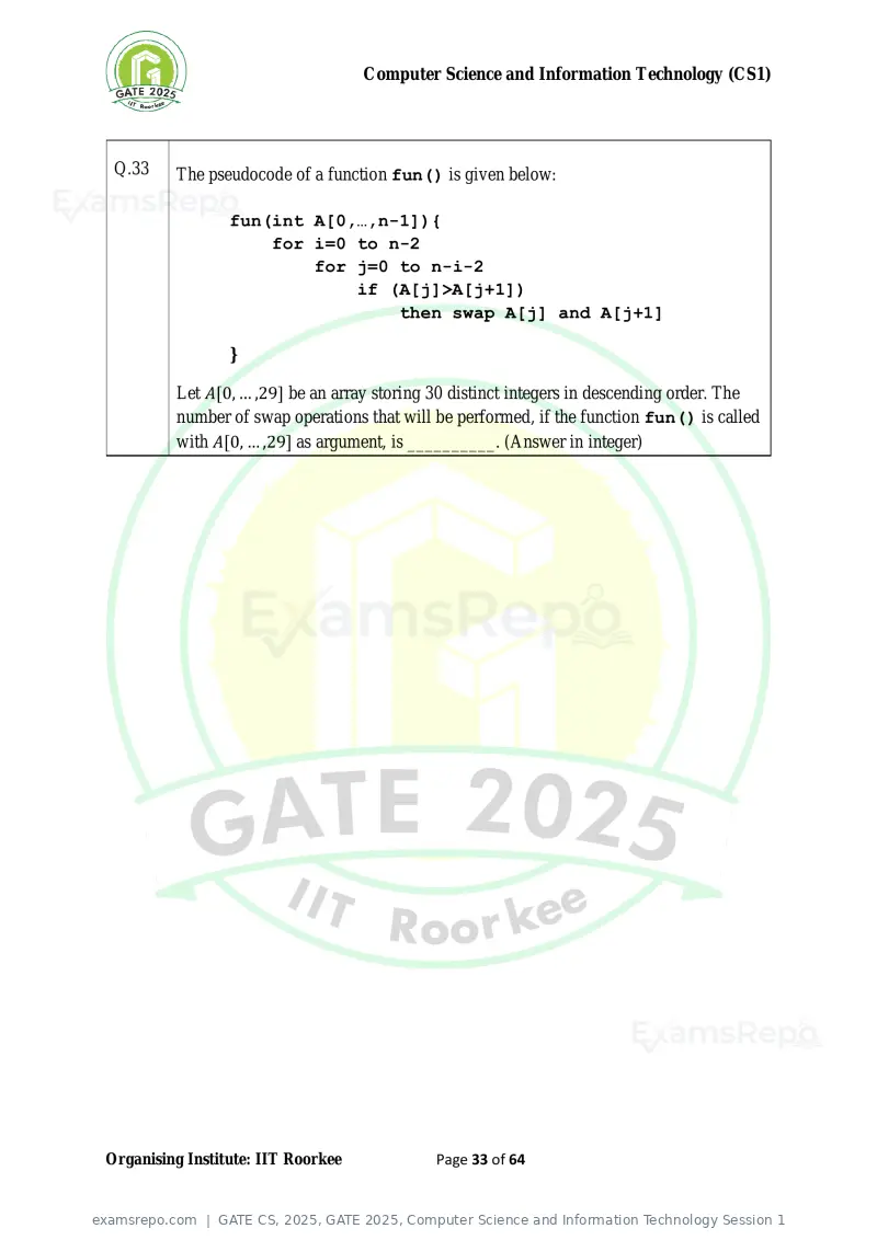 GATE CS 2025 question paper, GATE 2025, Computer Science and Information Technology Session 1, page 33 of 64