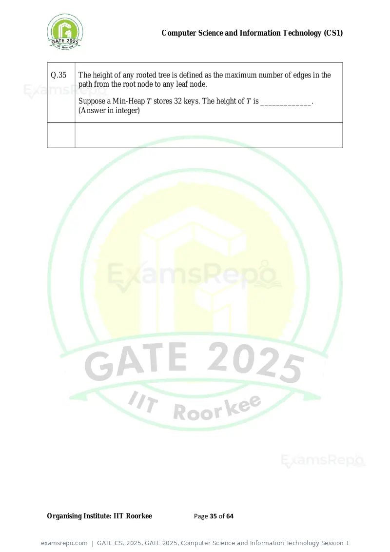 GATE CS 2025 question paper, GATE 2025, Computer Science and Information Technology Session 1, page 35 of 64