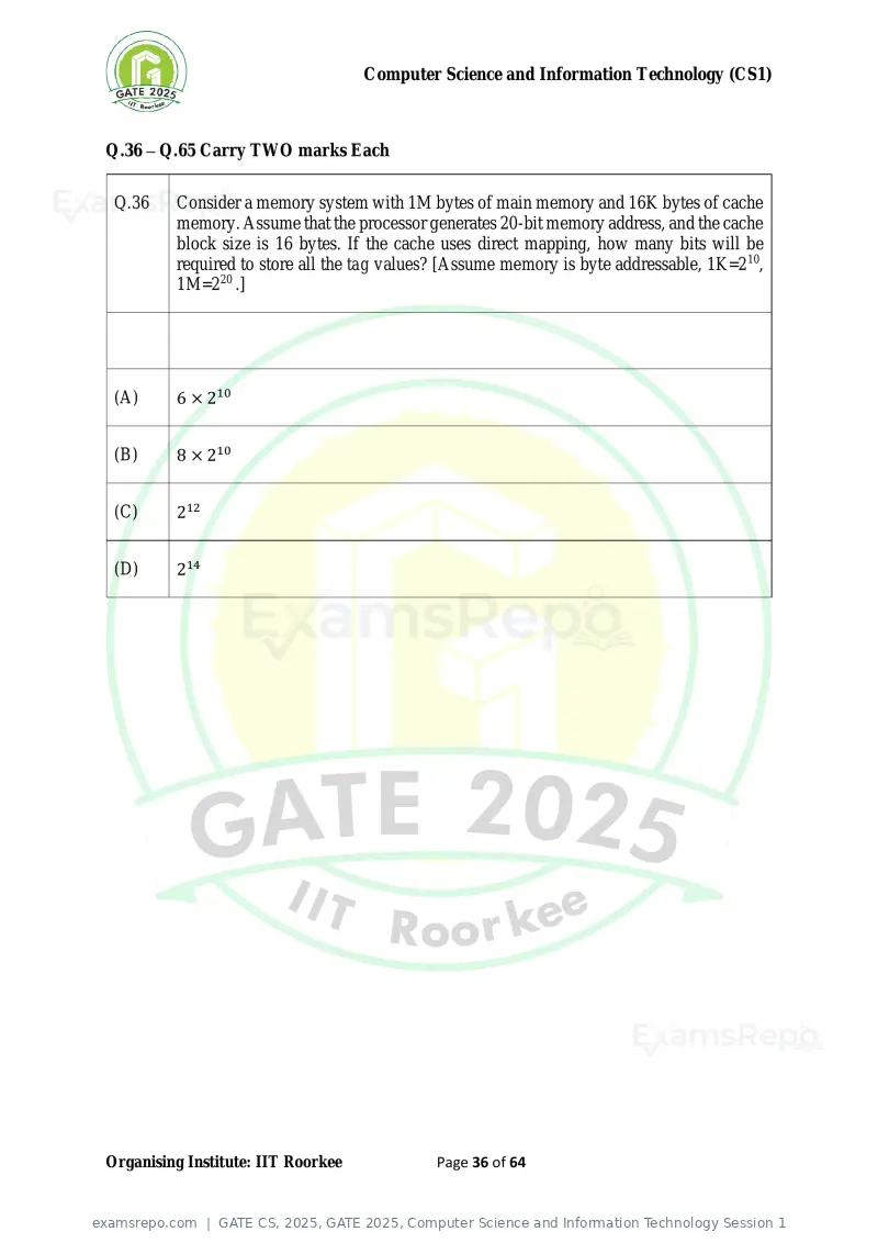 GATE CS 2025 question paper, GATE 2025, Computer Science and Information Technology Session 1, page 36 of 64