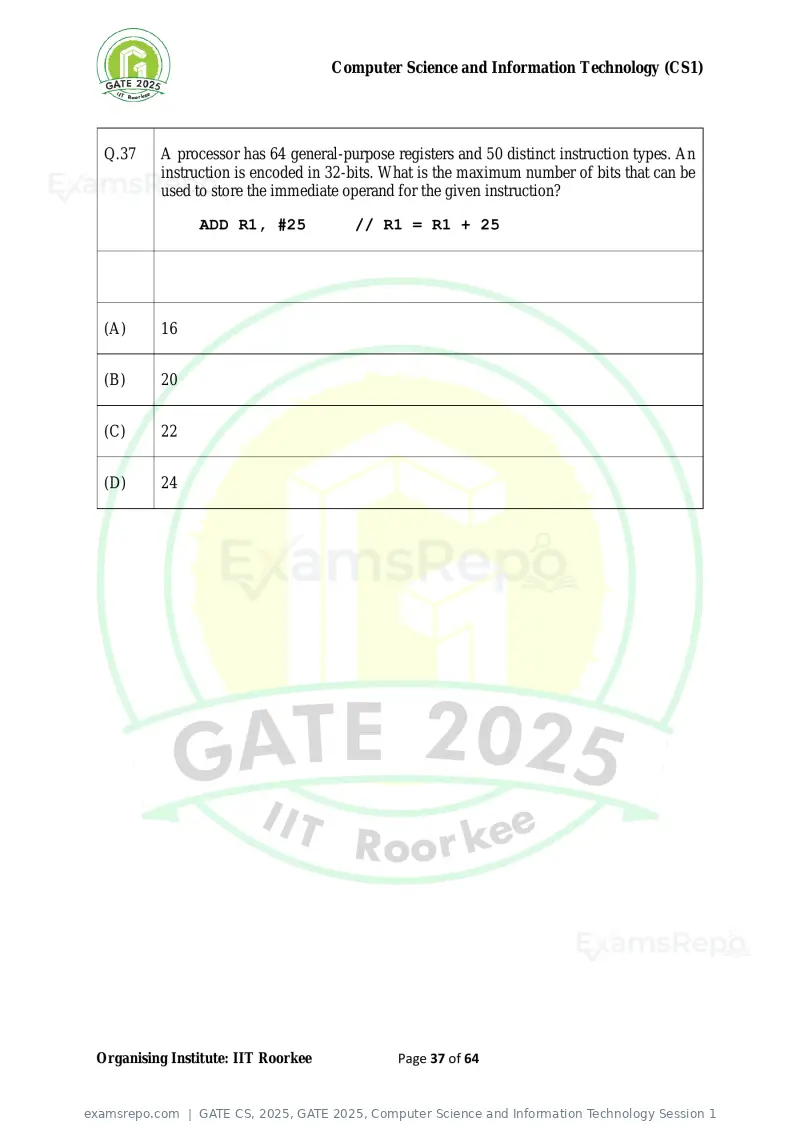 GATE CS 2025 question paper, GATE 2025, Computer Science and Information Technology Session 1, page 37 of 64