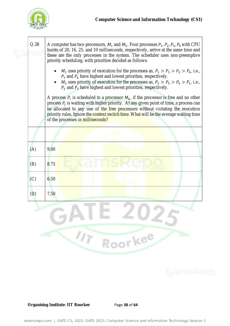 GATE CS 2025 question paper, GATE 2025, Computer Science and Information Technology Session 1, page 38 of 64