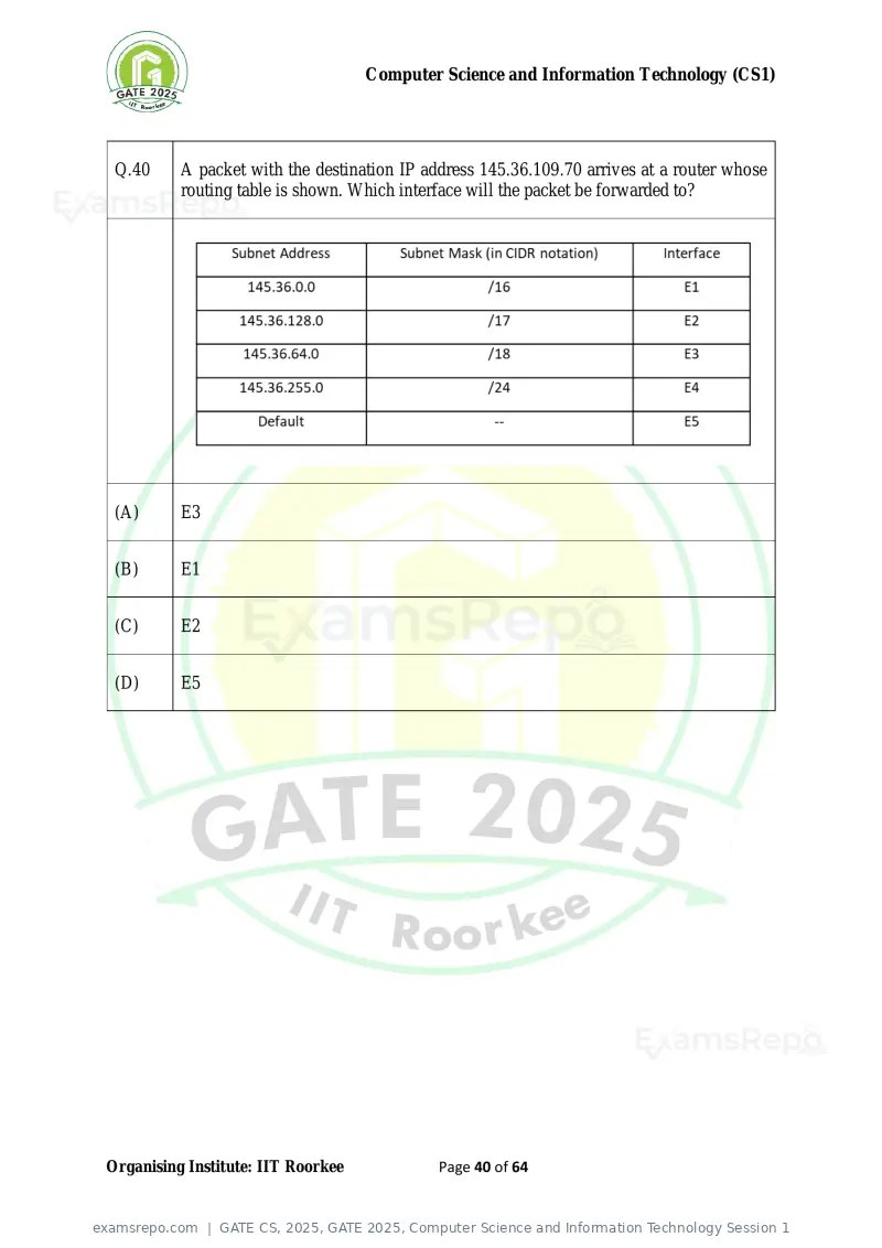 GATE CS 2025 question paper, GATE 2025, Computer Science and Information Technology Session 1, page 40 of 64