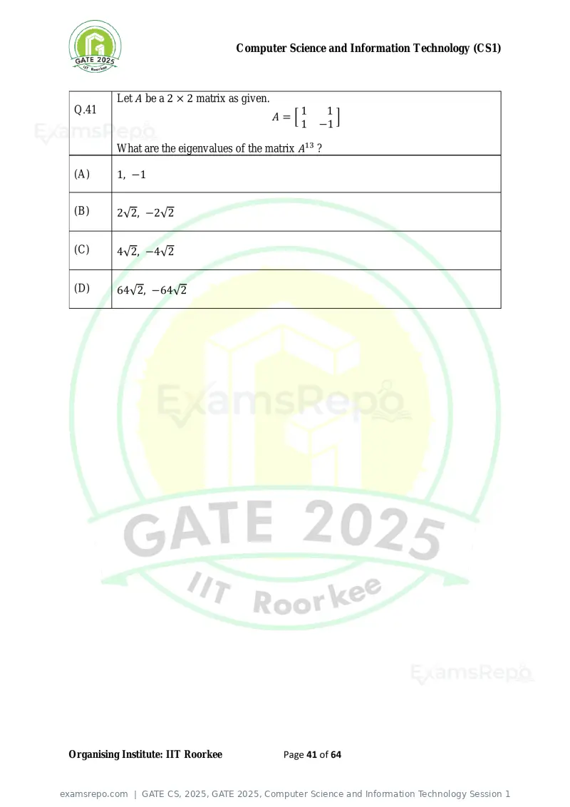GATE CS 2025 question paper, GATE 2025, Computer Science and Information Technology Session 1, page 41 of 64