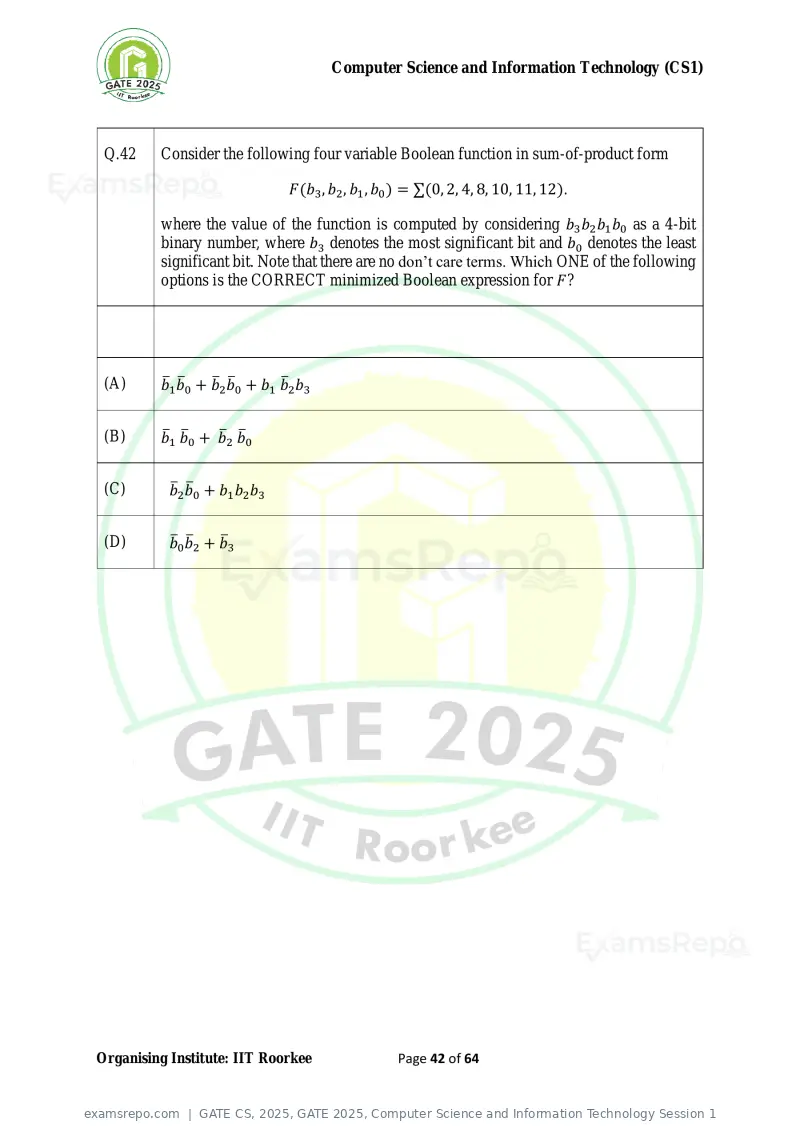 GATE CS 2025 question paper, GATE 2025, Computer Science and Information Technology Session 1, page 42 of 64