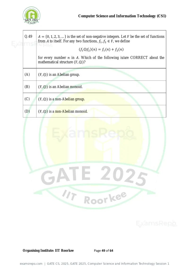 GATE CS 2025 question paper, GATE 2025, Computer Science and Information Technology Session 1, page 49 of 64