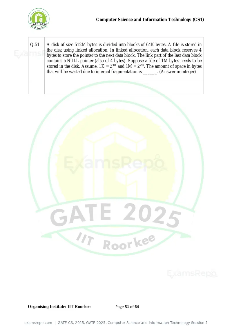 GATE CS 2025 question paper, GATE 2025, Computer Science and Information Technology Session 1, page 51 of 64