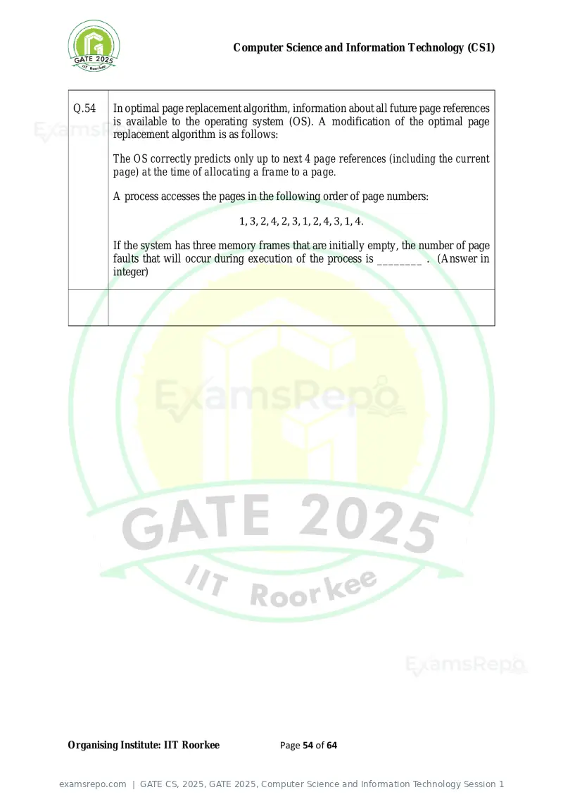 GATE CS 2025 question paper, GATE 2025, Computer Science and Information Technology Session 1, page 54 of 64