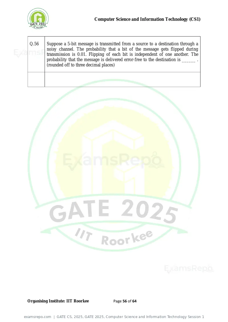 GATE CS 2025 question paper, GATE 2025, Computer Science and Information Technology Session 1, page 56 of 64