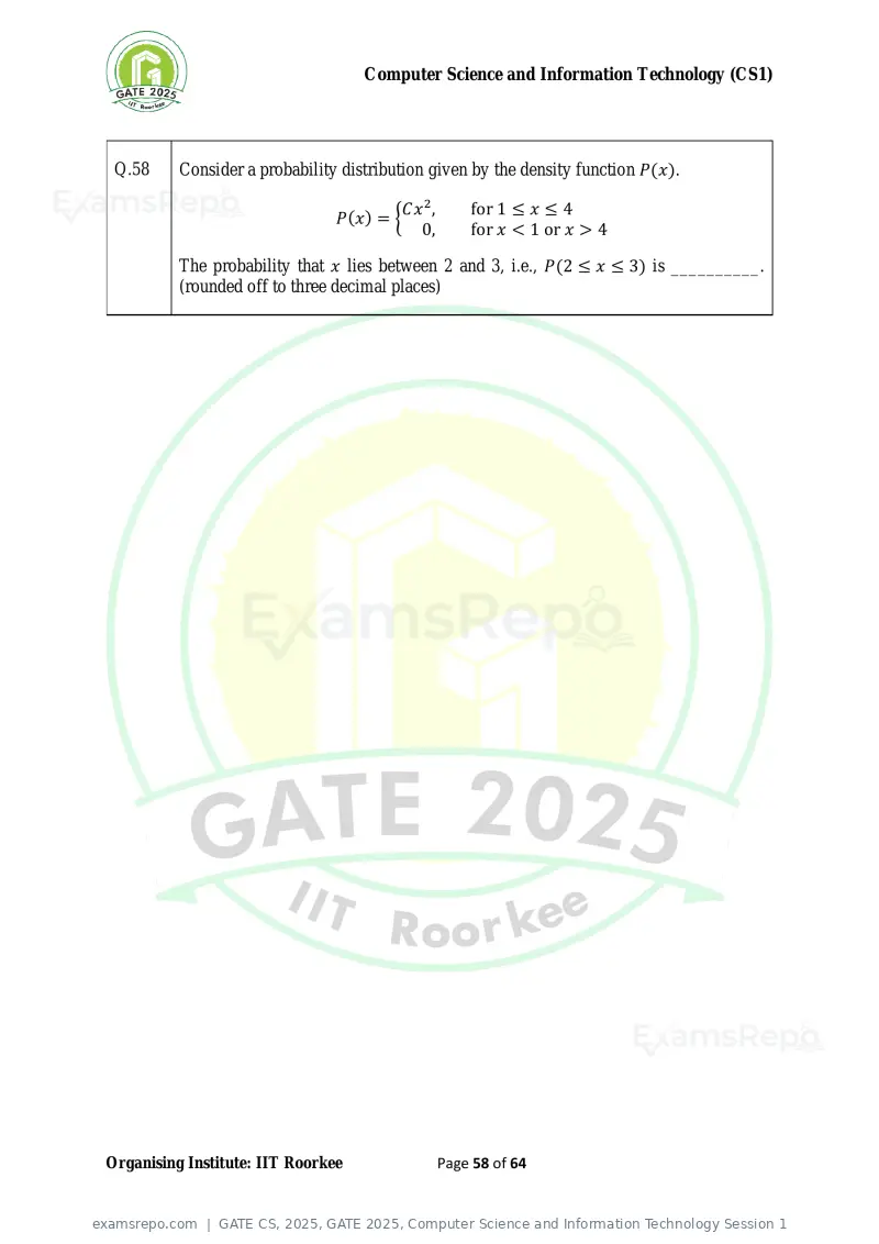 GATE CS 2025 question paper, GATE 2025, Computer Science and Information Technology Session 1, page 58 of 64